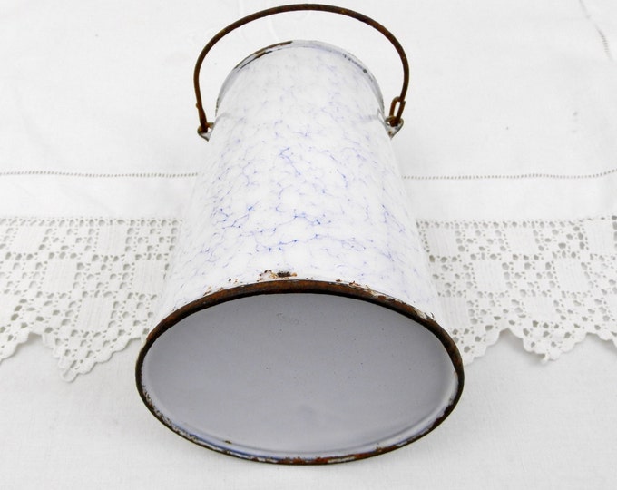Antique French Marbled Blue and White Enamelware Milk Pail / Churn, French Country Decor, Vintage, Chateau, Shabby, Chic, Retro, Kitchen