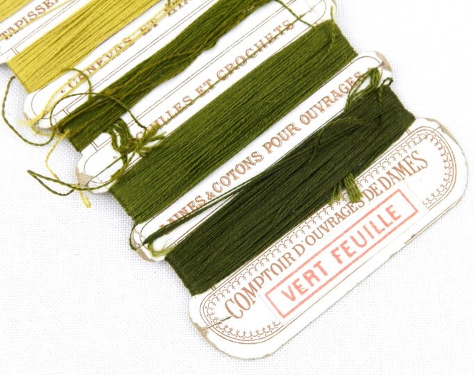 Antique French Card of 6 Shades Green Embroidery Silk Threads, Les Grands Magasin du Louvres, French Decor, Craft Supplies, Parisian Sewing Antique French Card of 6 Shades Green Embroidery Silk Threads, Les Grands Magasin du Louvres, French Decor, Craft Supplies, Parisian Sewing