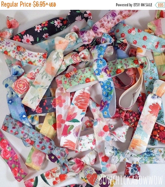 Floral Hair Ties Gift for Her 10pc/20pc Grab Bag by craftycayce