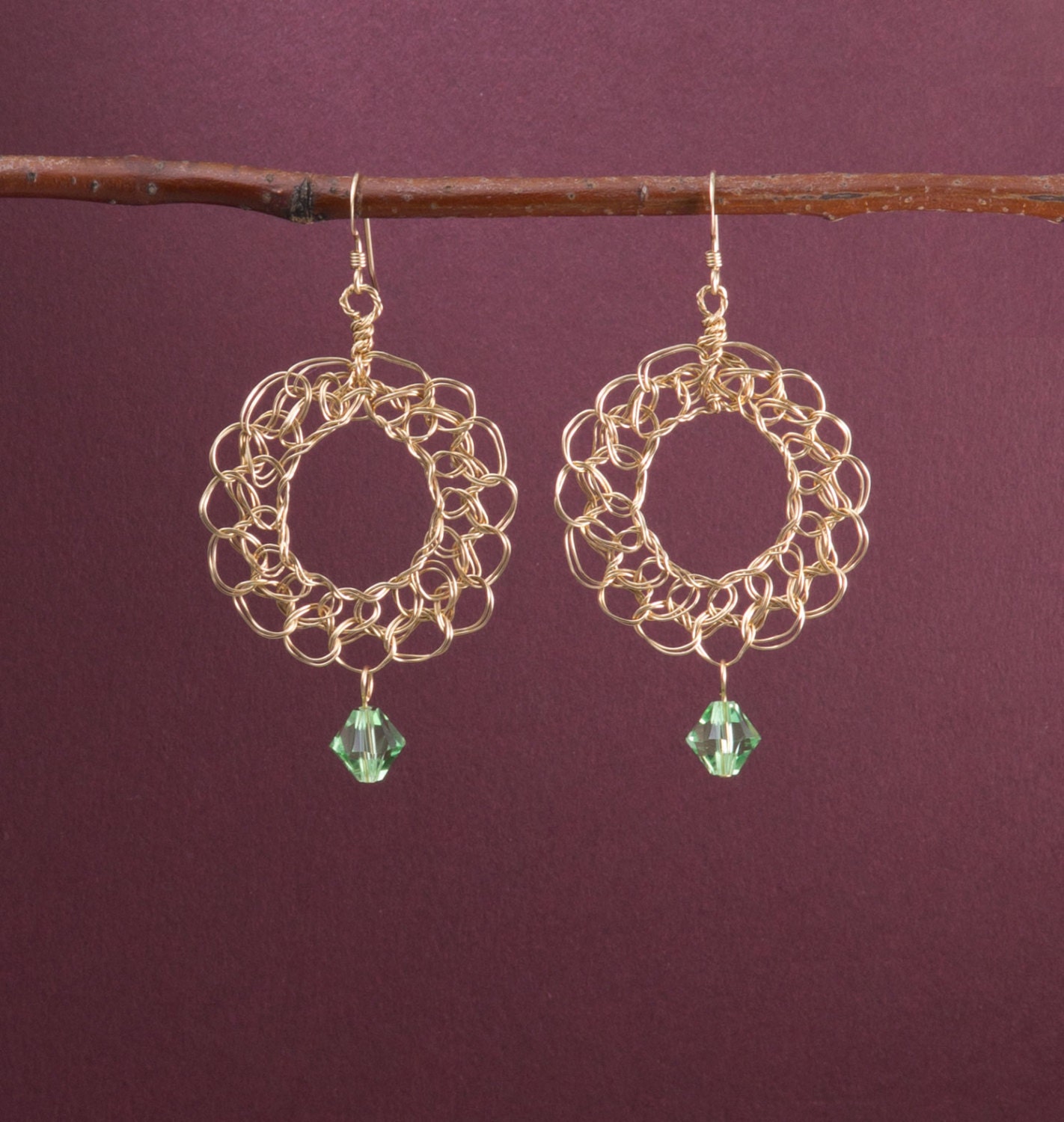 Lime green earrings // 14k gold filled wire crochet jewelry