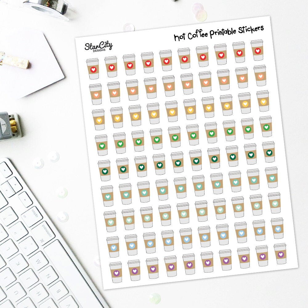 Printable Coffee Stickers Planner Stickers Any by StarCityDesigns