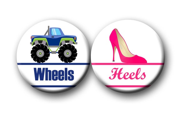 Wheels or Heels Gender Reveal Party Favors by PutOnYourPartyCap