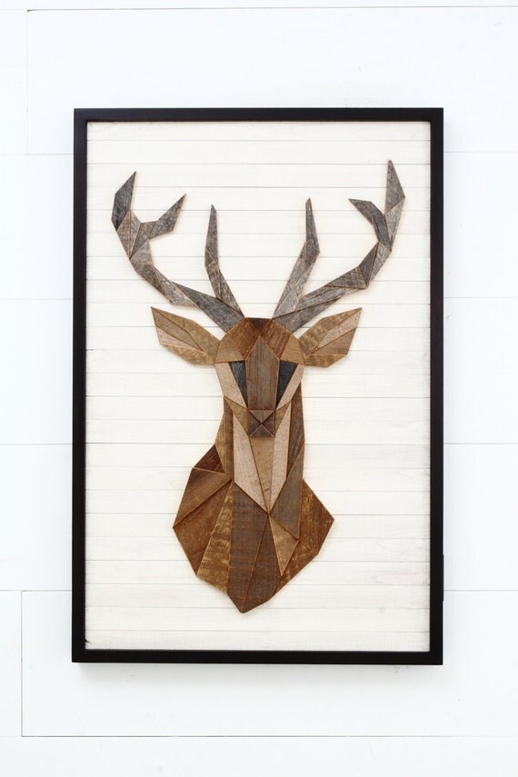 Geometric shaped deer mosaic Reclaimed barnwood 36