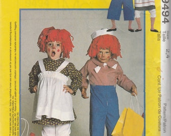 McCall's 9494 Size 2-4, 32 1/2-34, 36-38 or 40-42 Misses', Men's, Boys', Girls' Raggedy Ann and Andy Costumes Sewing Pattern 1998 Uncut