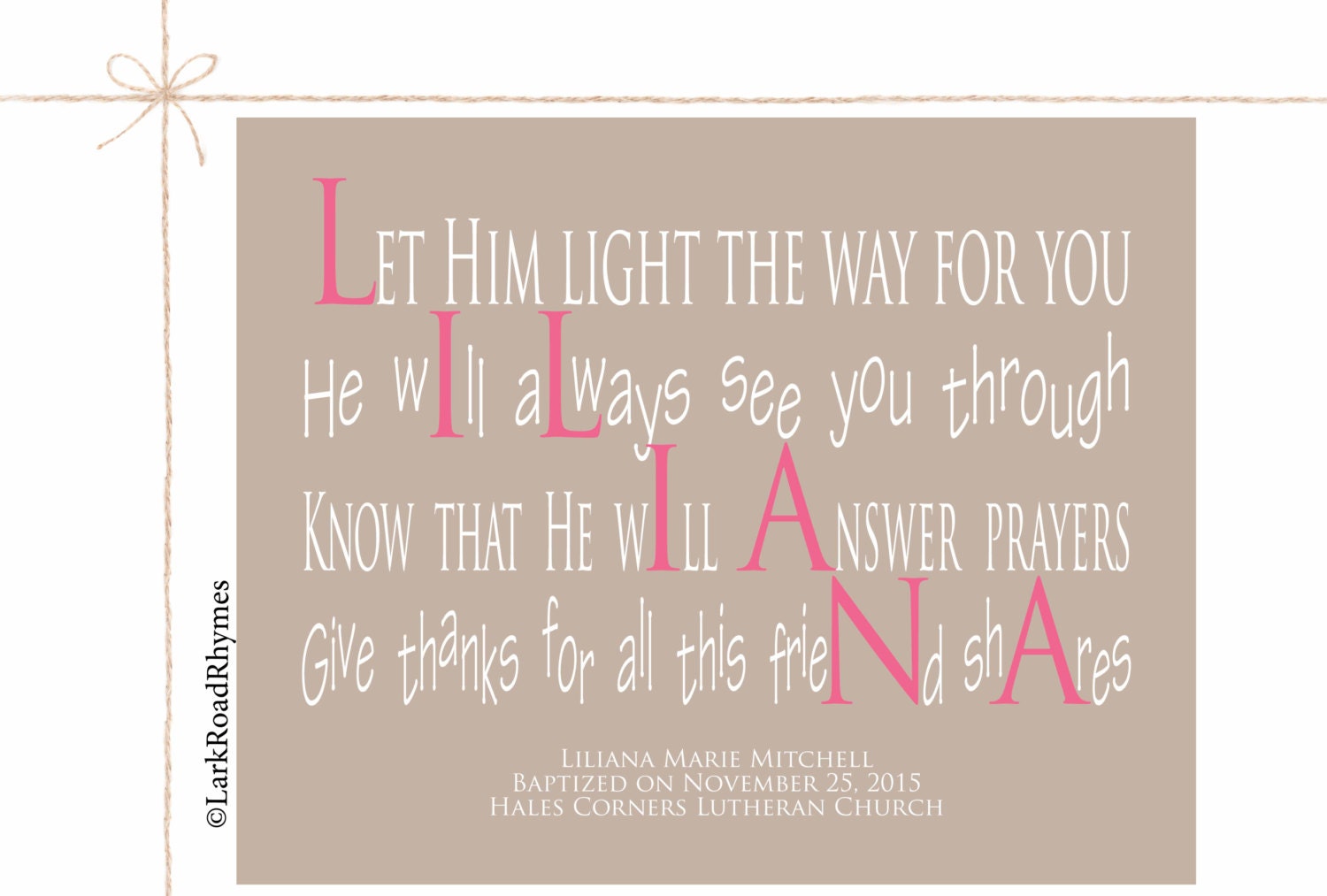 Catholic Wall Art Baptism Gift For Goddaughter by LarkRoadRhymes