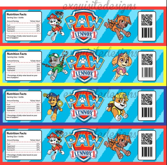 Paw Patrol Water bottle labels by uniqueinvite on Etsy