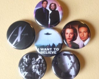 X Files pin back buttons 1.25" set of 6