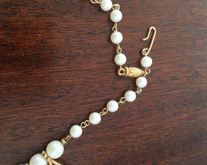 Vintage Choker Necklace, Cleopatra Style, Pearl and Aurora Borealis Rhinestone, 1950s Choker
