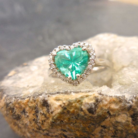 Emerald Engagement Ring Emerald Heart Ring Emerald Diamond