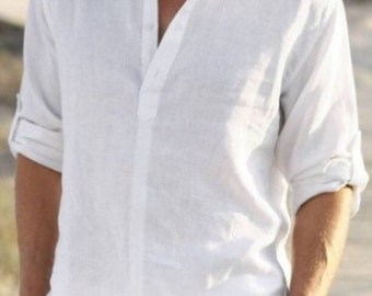 Man white linen shirt beach wedding party special occasion birthday summer