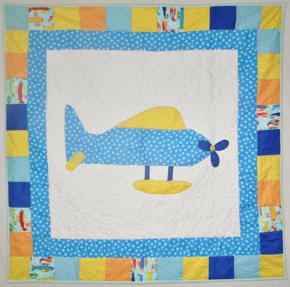 Propeller airplane baby quilt Baby blanket by createdbymammy
