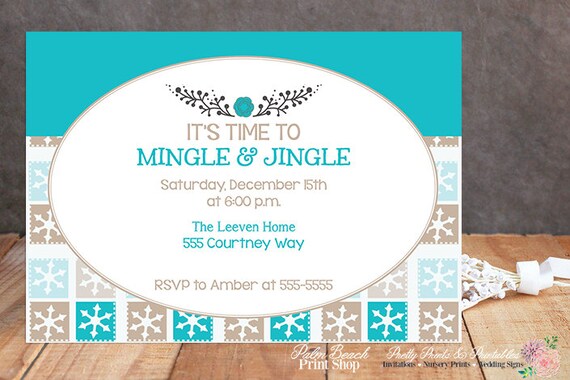 Personalized Mingle and Jingle Christmas Party Invitations - Printable Holiday Party Invitations - Teal and Silver Holiday Invitations Il_570xn