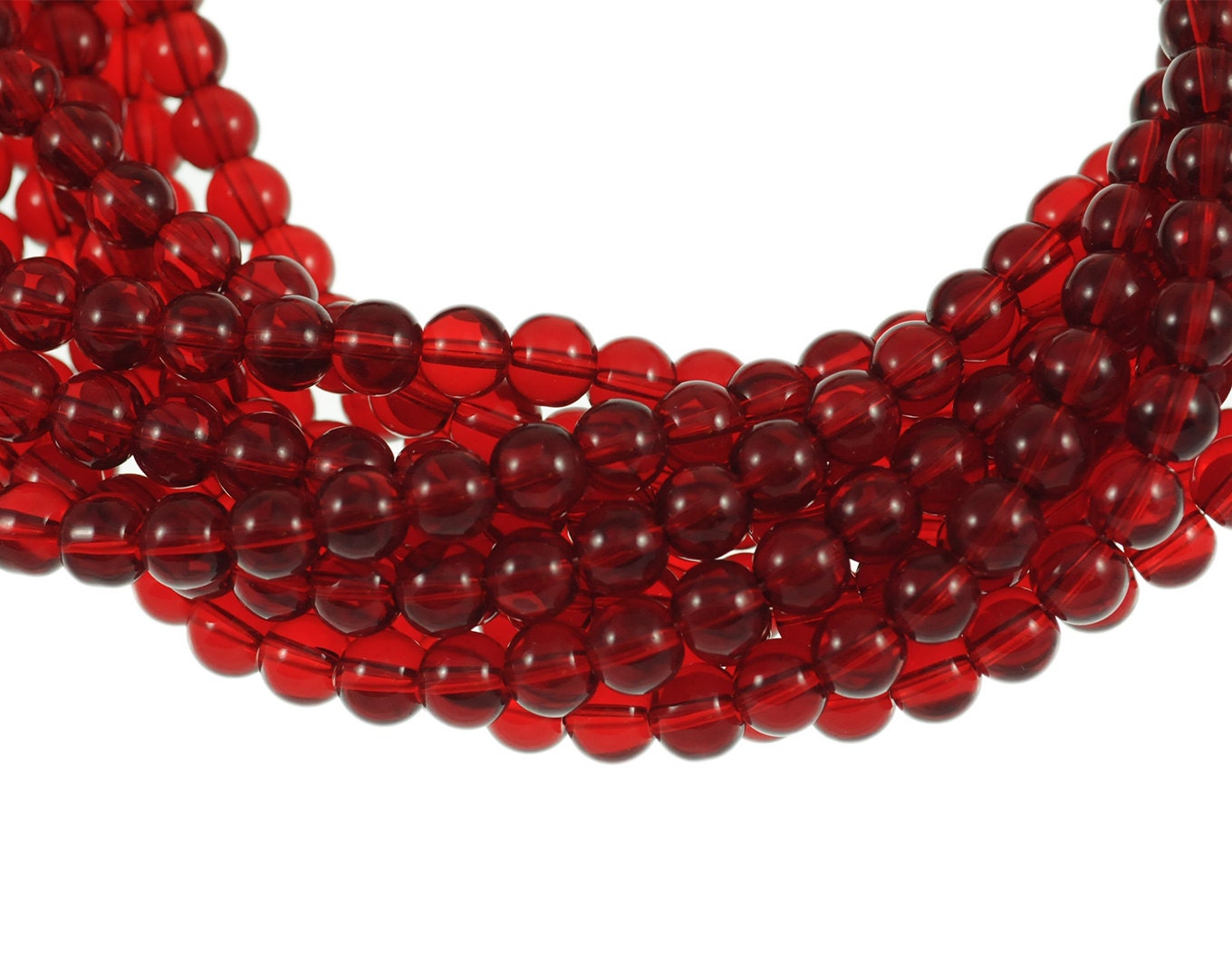 Clear Deep Red 10mm Round Glass Beads Full 16 inch