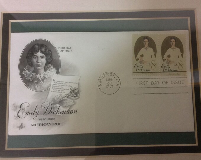 Vintage EMILY DICKINSON 1971 First Day Cover Framed Picture, American Poet, Home Decor Wall Hanging