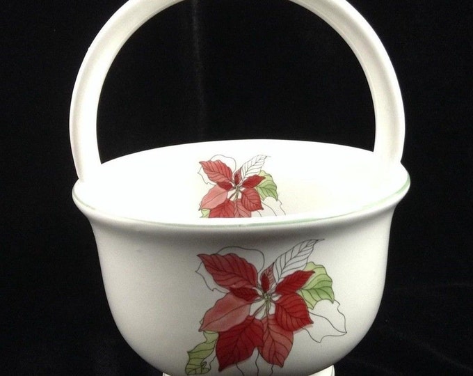 Block Bernarda Goertzen Watercolors Poinsettia Porcelain Basket Mary Lou Goertzen Portugal 6 1/4 Inches