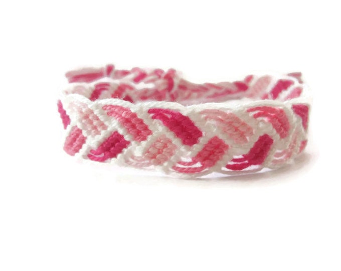 Knots for a Cause - Pink White Ombre Macrame Knotted Friendship Bracelet Wristband