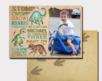 Dinosaur Birthday Invitation | Dinosaur Invitation | First Birthday | Boys Birthday | Stom Chomp Growl Roar