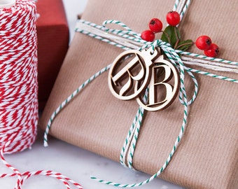 Initial Wooden Christmas Bauble Gift Tags