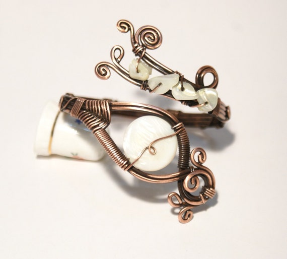 mother of pearl bracelet wire wrapped jewelry handmade copper jewelry mother of pearl cuff bracelet in handmade