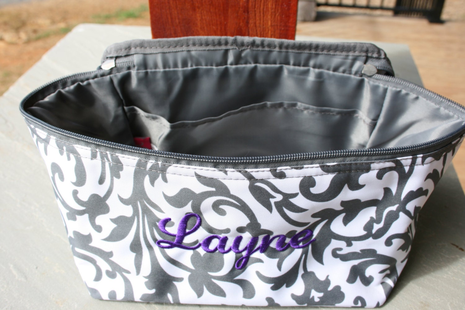 Monogrammed Cosmetic Bag Bridesmaid Gift Gray by DoubleBMonograms