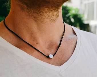 Karma necklace for men, men's necklace with a silver round circle bead, black cord. gift for him, minimalist jewelry, necklace, men jewelry