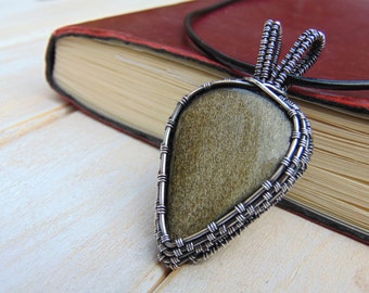 Golden Obsidian Pendant - Wire Wrapped Jewellery Handmade - Obsidian Jewellery - Statement Pendant - Wire Wrapped Pendant