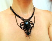 Macrame necklace with Guatemalan Gold Sheen Obsidian, Black