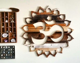 Large reclaimed wood Om wood wall art, bohemian decor