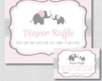 Items similar to Girl Elephant Diaper Raffle Tickets Printables for ...