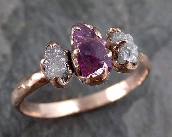 Raw Sapphire Diamond Gold Engagement Ring Wedding Ring Custom