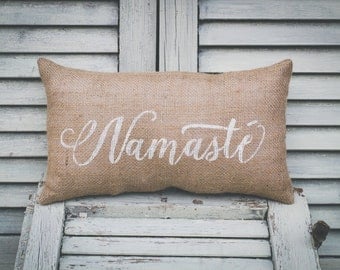 Namaste Pillow Home Decor Pillow Decorative Pillow Yoga Pillow Yogi burlap pillow fabric pillow 14x9 accent pillow