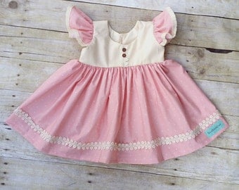 Baby Girls Pink Birthday Dress -Toddler Spring Dress - Girls Twirl Dress - girls Ruffle dress - Babys 1st Birthday Dress - Baby Photo Prop