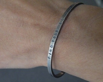 Inspirational Message Bracelet Personalized Cuff Bangle Hand Stamped Sterling Silver Man Jewelry Unisex Bangles Custom Jewelry by SteamyLab