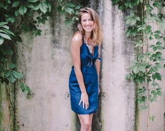 Navy dress, Linen dress, Short dress, Sleeveless dress, Summer dress, Beach dress, Party dress