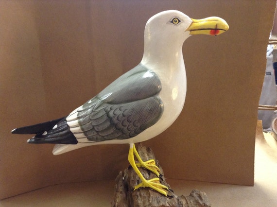 Hand carved and painted seagull