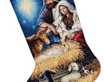 Counted Cross Stitch CHRISTMAS Stocking HOLY Night Dimensions Kit 16" -Free US Shipping!!!
