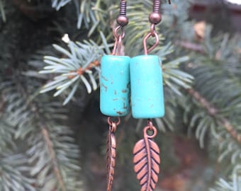 Turquoise feather earrings