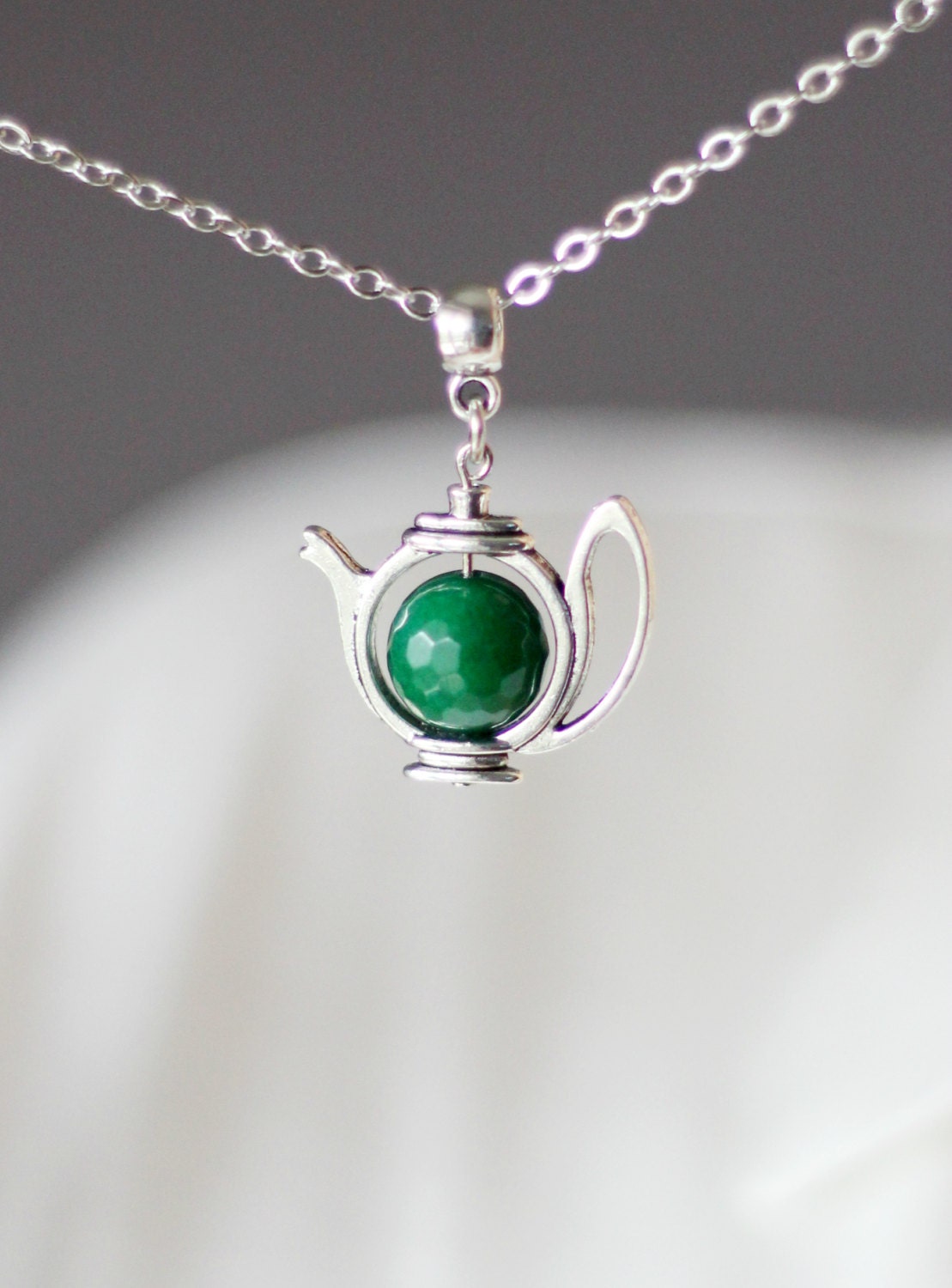 Jade Teapot Necklace Green Teapot Necklace Emerald Green