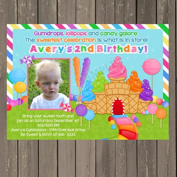 Candy Invitation, Candy Birthday Party Invitation, Sweet Shop Invite, Candy Party, Photo Invitation, Printable or printed Il_570xn