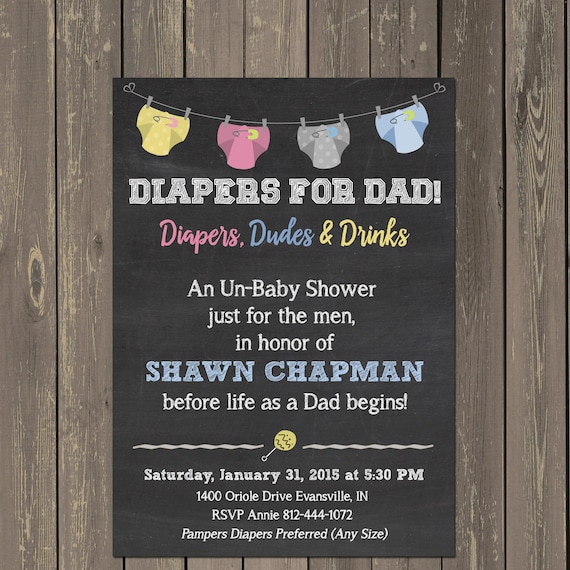 Diapers for Dad Invitation, Dad Baby Shower Invitation, Chalkboard Diaper Shower Invitation, Chalkboard Baby Shower, Gender Neutral
