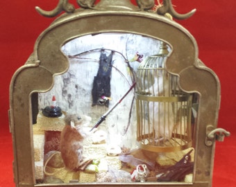 SALE! Taxidermy Mice and Bats, Torture Chamber Display-mouse, Halloween, macabre-pagan-gothic-mid evil-dungeon