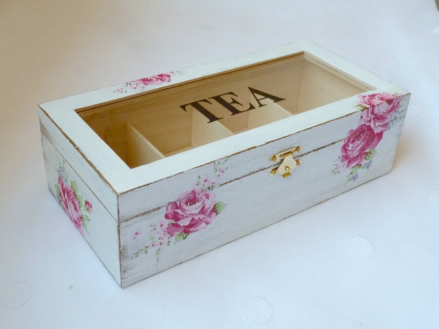 Wooden Tea Box Tea Storage Box Rustic Tea bag Organizer Shabby
