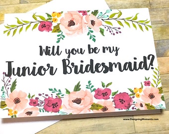 Bridesmaid Proposal Card - Will you be my Junior Bridesmaid Card - Floral Card for Wedding Party - Jr Bridesmaid- Flower Girl - MULBERRY