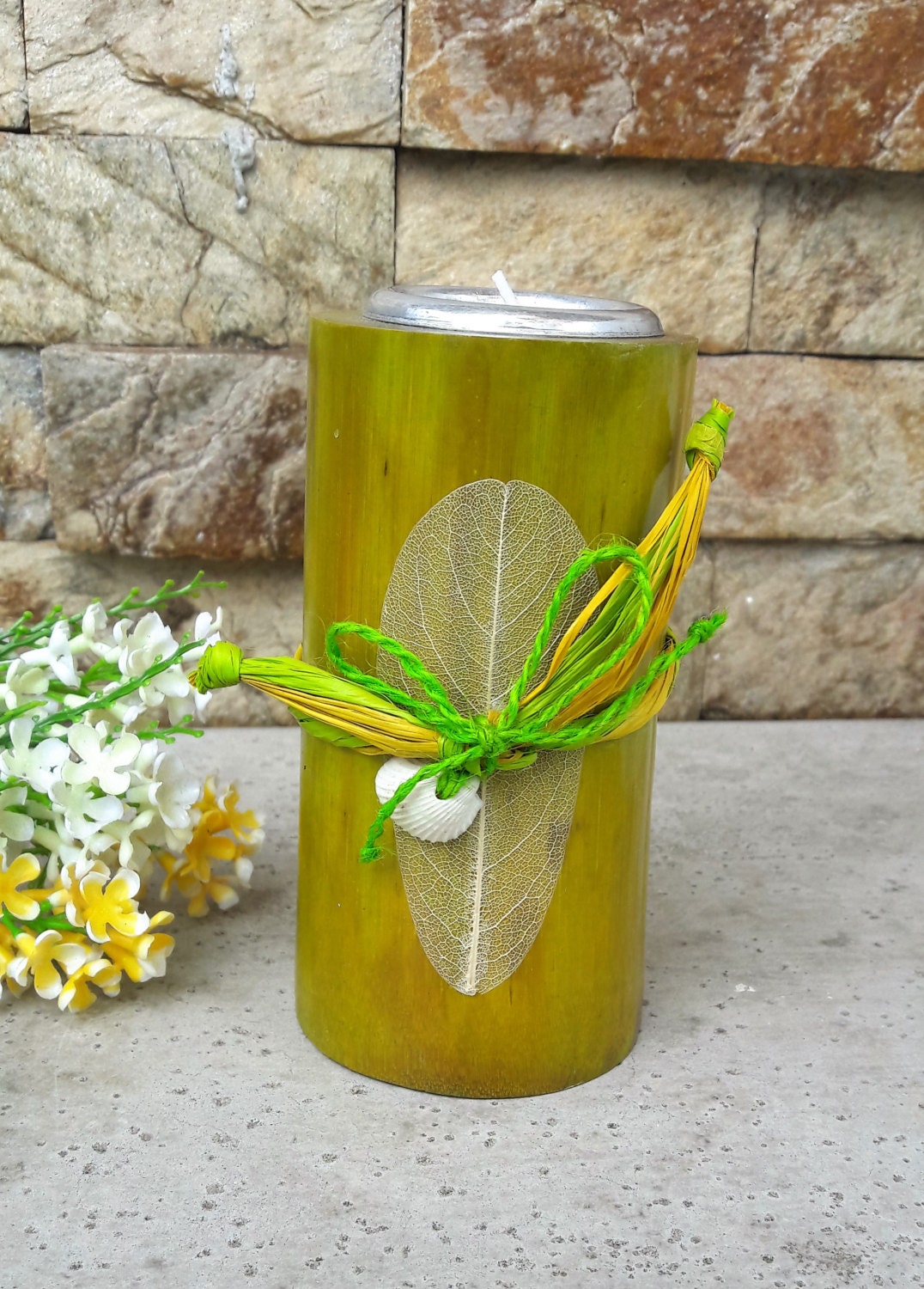 Handmade Green Bamboo Candle Holder