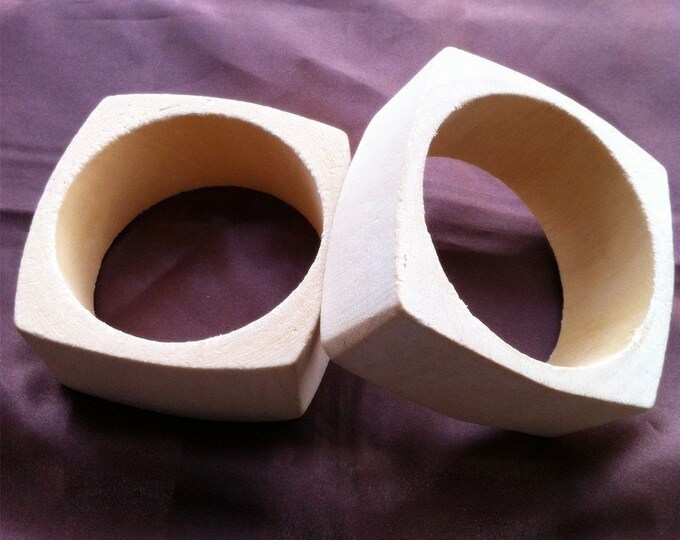 Square Wooden Bangles Vintage Unfinished One Piece