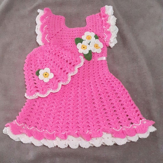 Items similar to crochet adorable pink baby dress for one year old ...