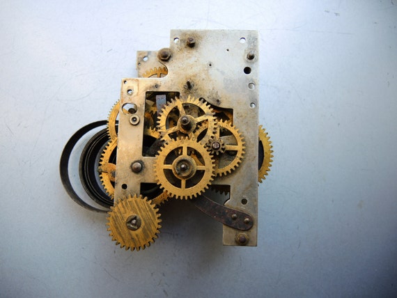Antique Non WORKING music Box clock Movement - Junghans GB alarm clock parts Featured - Steampunk supplies - old movements for parts Om11 by Tiktaktuk steampunk buy now online