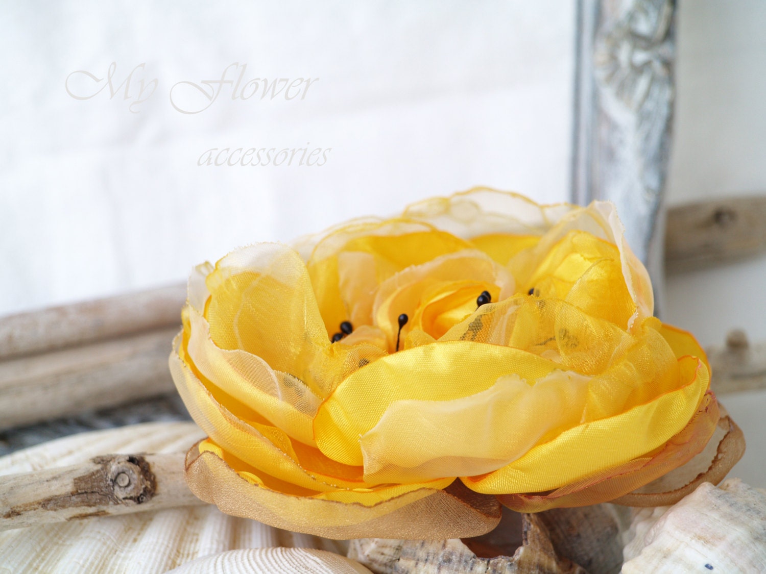Yellow Rose Silk Flower Pin Sun Yellow Millinery Flower