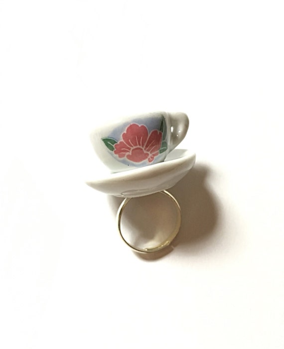 Items similar to Teacup and saucer ring, upcycled, repurposed jewelry, miniature teacup ring on Etsy