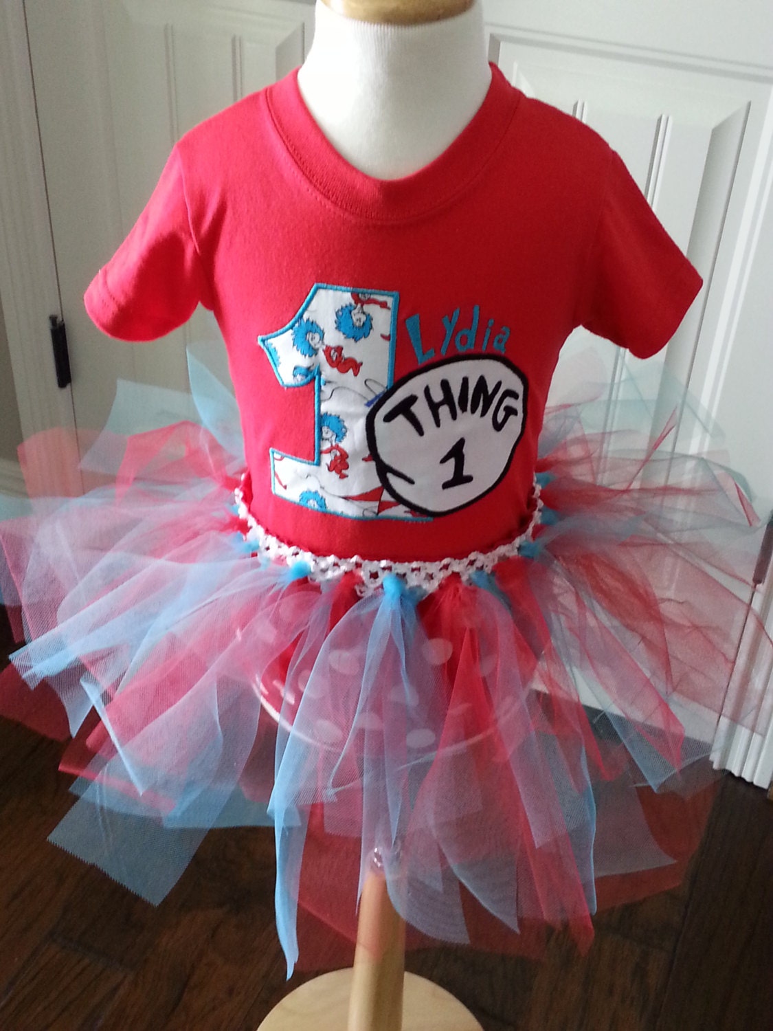 Thing 1 shirt with coordinating tutu and skirt by 3Girlsandacat